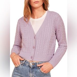Reformation Annabell Cable Knit Linen Cardigan, Lilac, Size L
